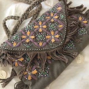 Beaded Fringed 70's Inspired Boho Crossbody Bag